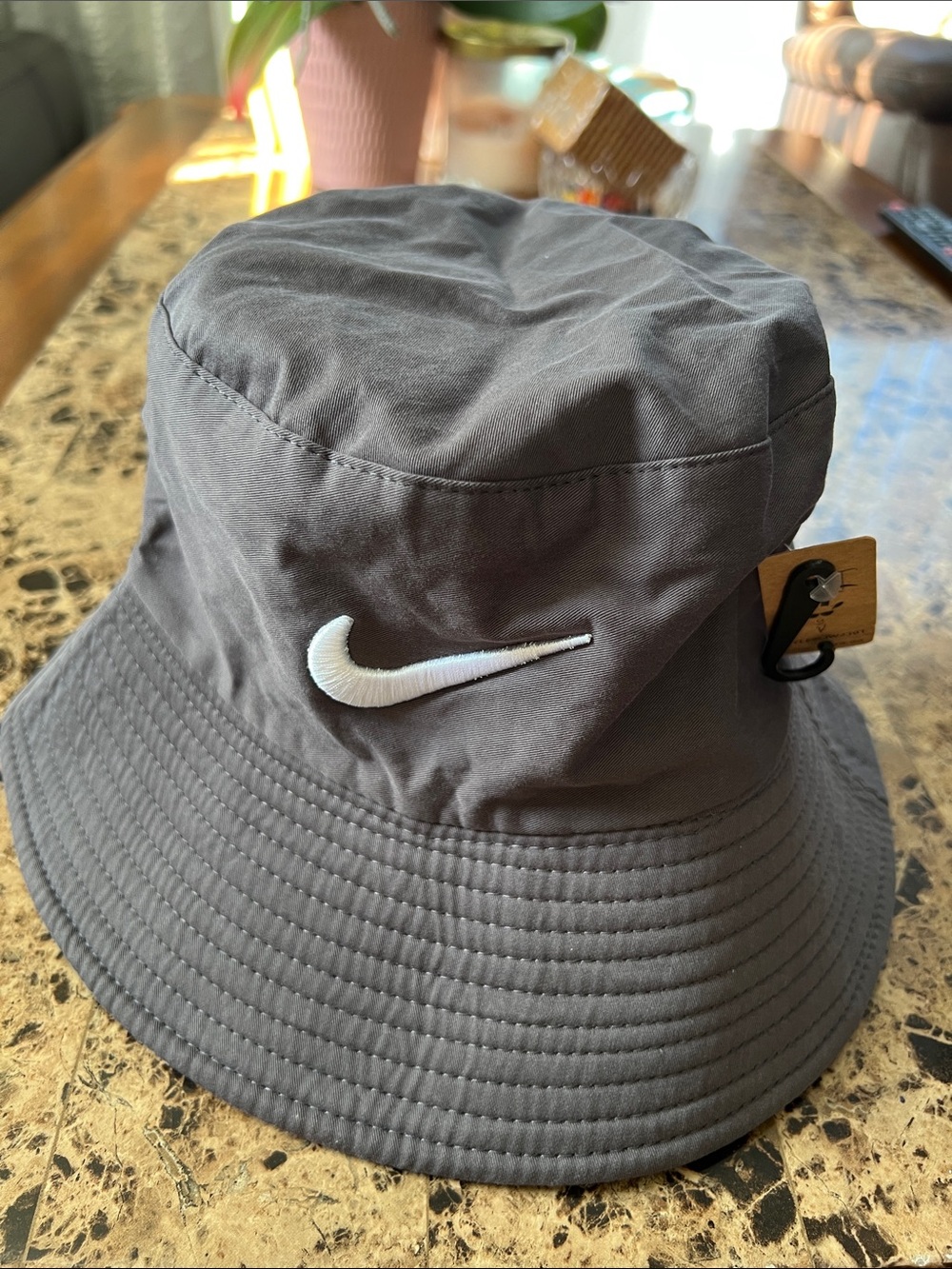 Nike Charcoal Bucket Hat with White Swoosh reversible black and gray